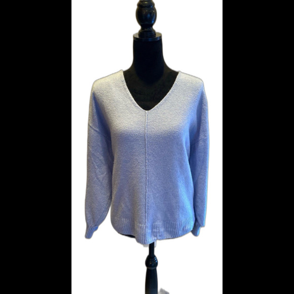 Vince Camuto Sweaters - Vince Camuto Sweater Size Large V Neck Baby Blue “Fuzzy” Knit Soft Top